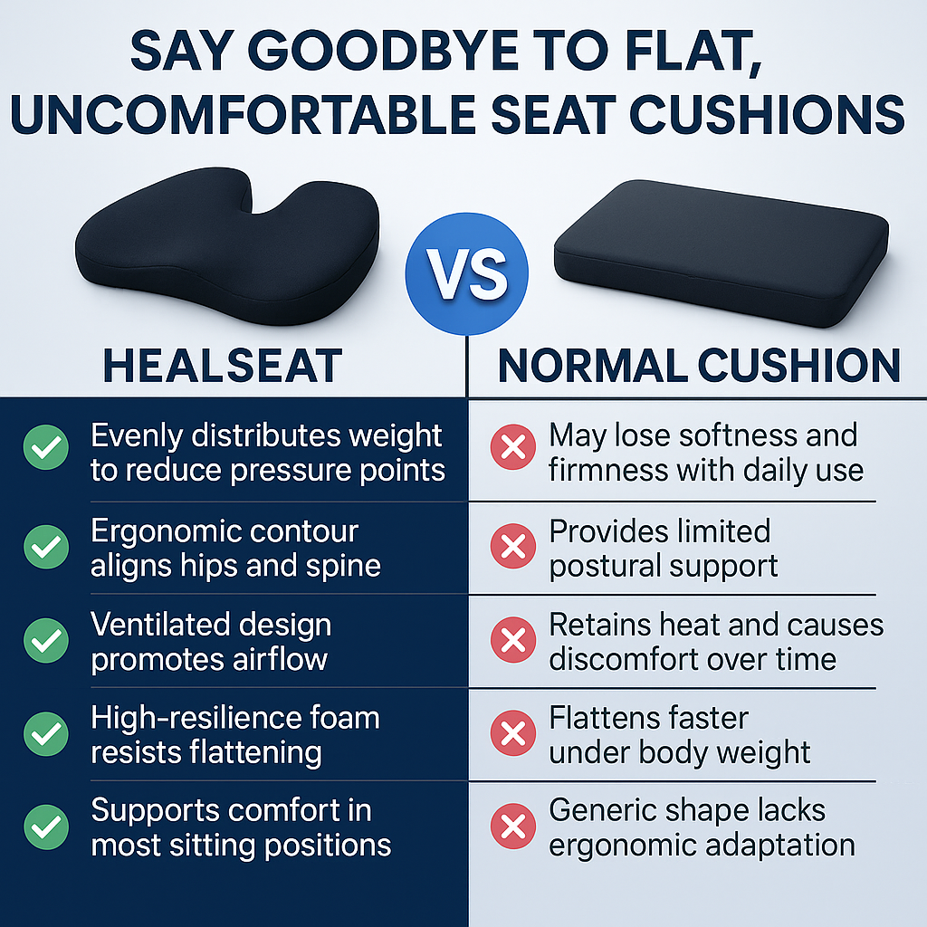 Cuscino Ergonomico HealSeat™ per Sedile, Allevia Dolore Coccige, Supporto Universale